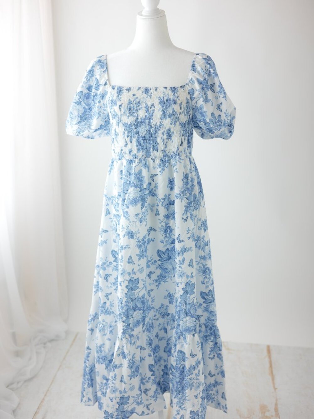 Blue and white floral dress